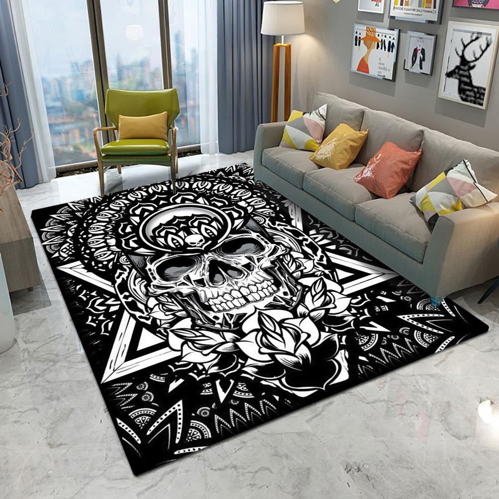 Retro Decorative Pattern Skull Carpet Living Room Sofa Bedroom Study Kitchen Entrance Door Mat Non-slip Playing Cards Decor Rug
