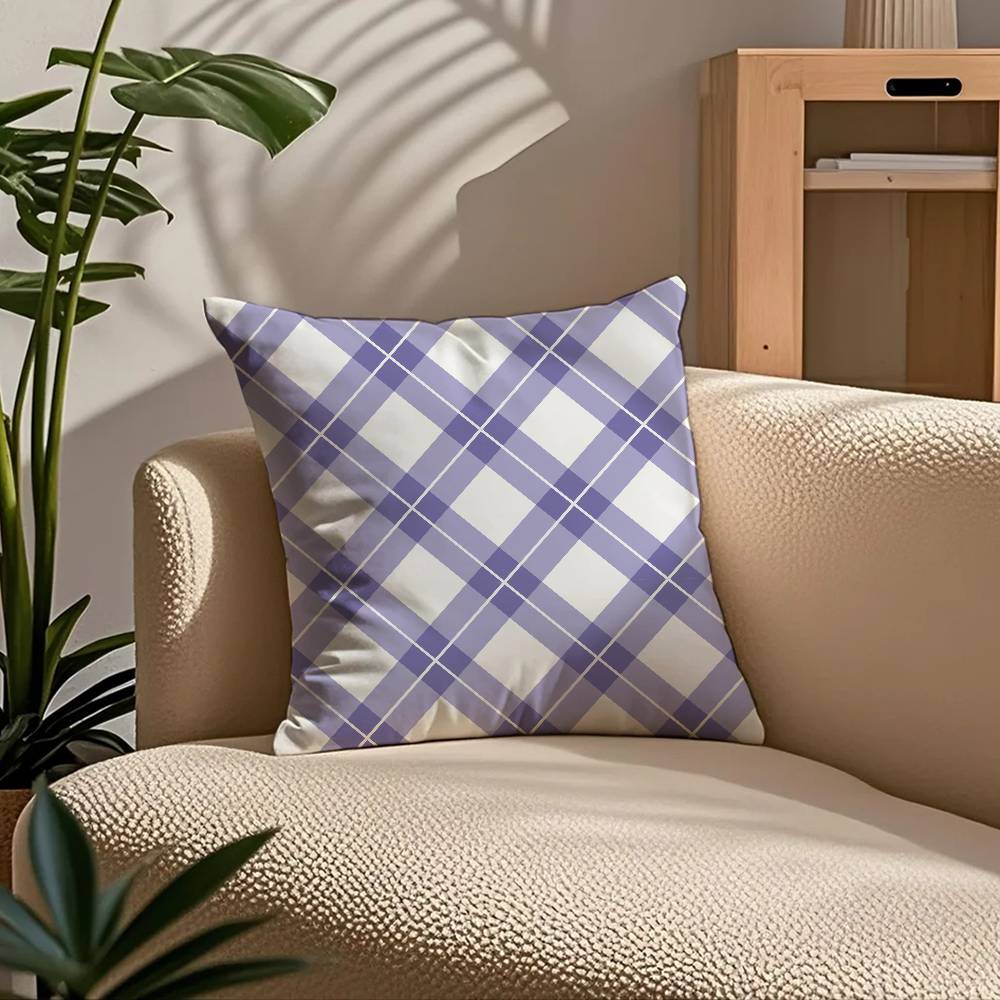 Simple Purple Plaidprint Pillow Case Comfort Sofa Bed Silky Elegant Invisible Zipper Custom Decorative Cushion Cover