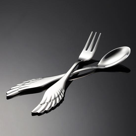 Obstgabel Langer Spiegelpolierter Griff Edelstahl Kreativer Flügel Kaffeelöffel Dessert