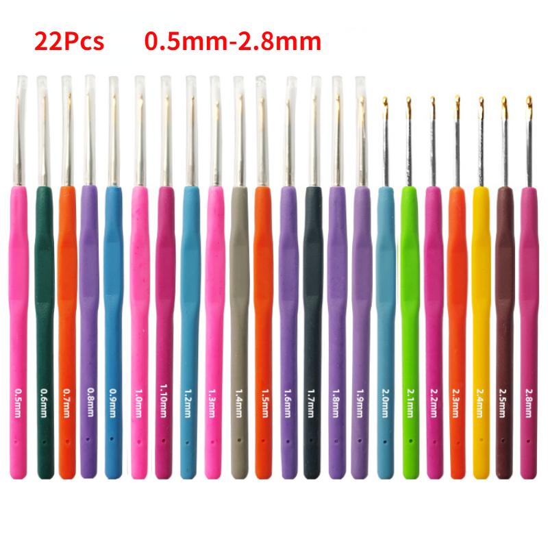 11/22Pcs Lace Crochet Needle Knitting Needles Soft Handle Crochet Hooks Fine Crochet Yarn Sweater Weave Sewing DIY Craft Tools