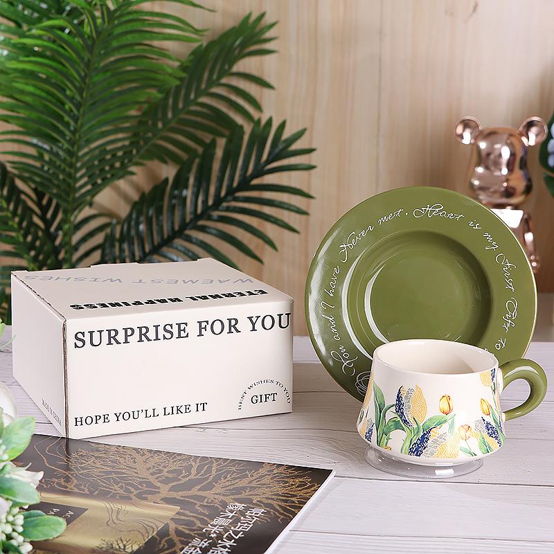 

Retro Ceramic Coffee Cups And Saucers Housewarming Newlywed Opening Company Annual Meeting Souvenir Business Processing color box packaging