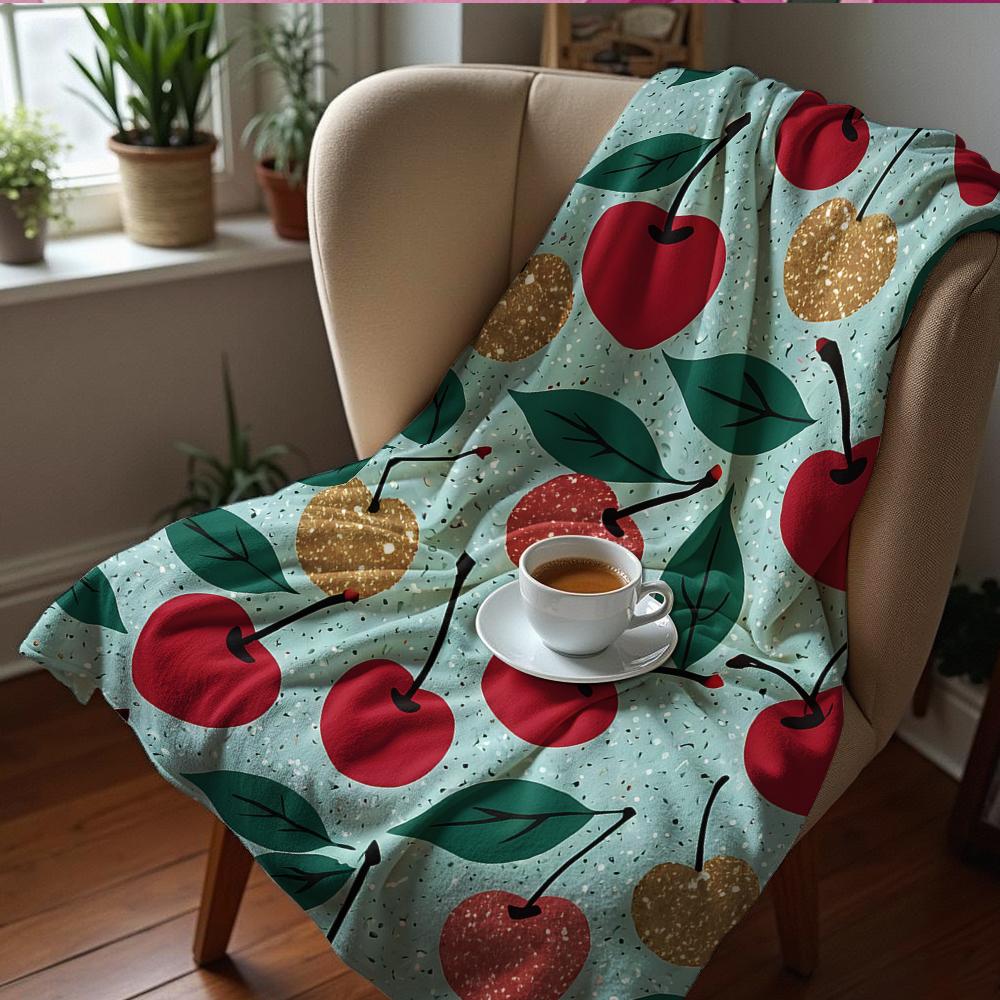 Cherry Bow Star Cartoon Anime Print Flannel Blanket Soft Warm Throw for Kids Bedroom Sofa Christmas Office Car