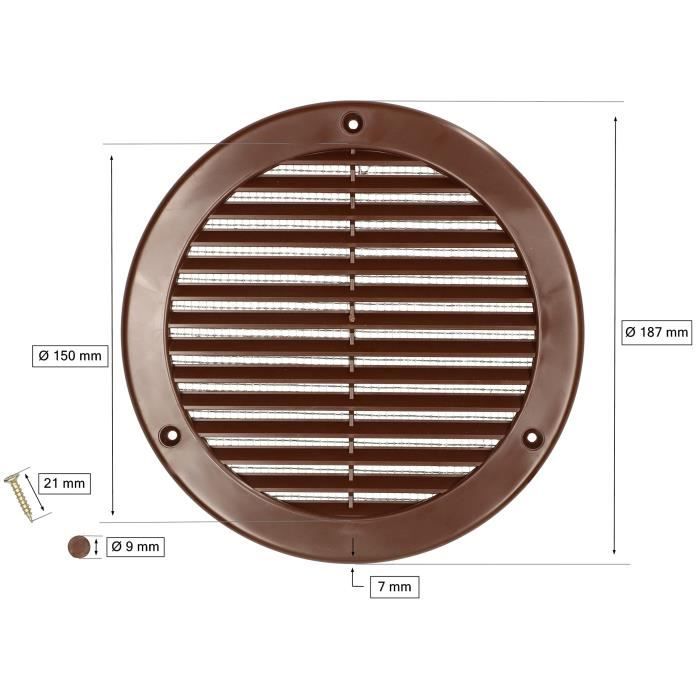 Grille d'aération - KOTARBAU - Ronde - Fi 150 mm - Marron - Moustiquaire intégrée