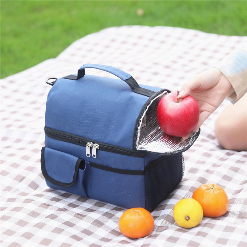 Double Deck Lunch Bag Outdoor Camping Hiking Food Thermal Pouch Child Picnic Drink Snack Keep Fresh Storage Package Bags Handbag