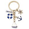 Blue Sailboat Lighthouse Lifebuoy Keychain - Maritime Worker Commemorative Pendant