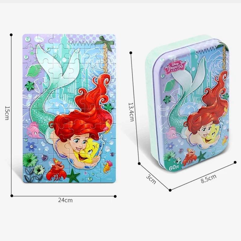 Princess The Mermaid Mickey Mouse Puzzle Snow White 60-pieces Iron Box Puzzle Toys Wooden Puzzle Educational Toys