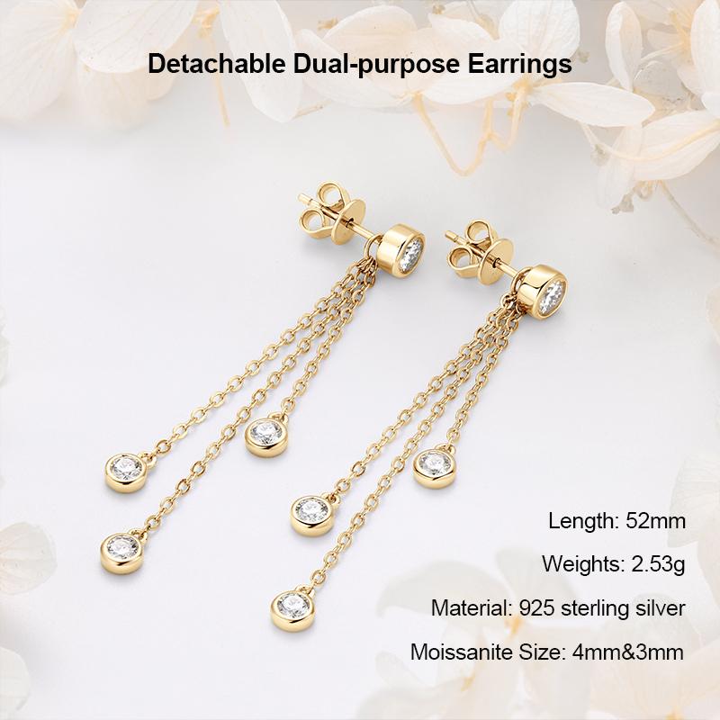 Anziw 925 Moissanite Star Tassel Drop Dangle Earrings for Women Real S925 Silver Studs Earrings Certified Fine Jewelry Gift Girl