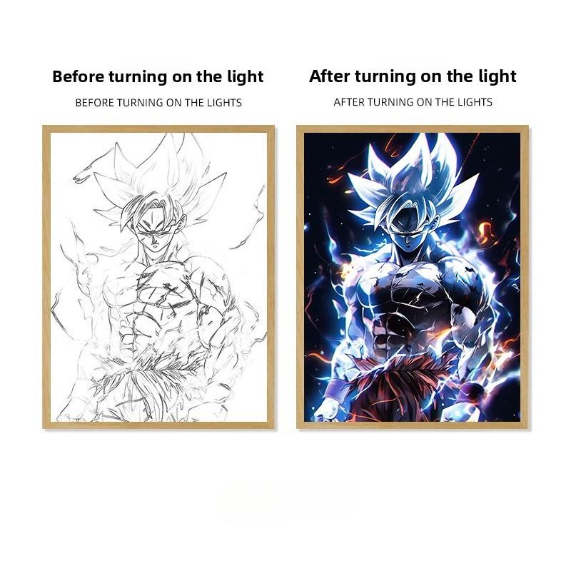 22cm/8.66in Dragon Ball Anime Light Painting Wukong Peripherals Night Led Luminous Cartoon Collectible Lamps Desk Party Supplies