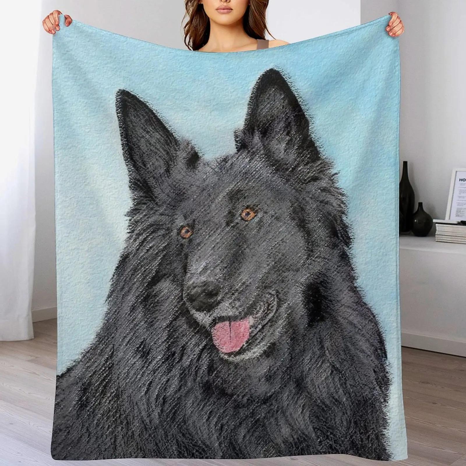 Belgian Sheepdog Painting - Cute Original Dog Art Throw Blanket Stylish Couch Blanket for Home Living Room 75X95CM