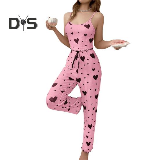 

2 шт./комплект женский жилет брюки костюм бант сердечко принт без рукавов сборка кант топ брюки с высокой талией домашняя одежда одежда для отдыха летняя одежда для сна XL