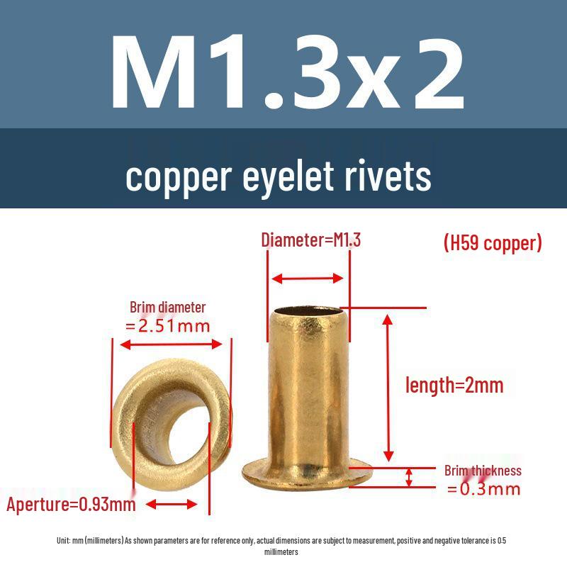 

Yigu Copper & Brass Hollow Rivet Eyelet Buckle M1.3/M1.5/M2 Tube Double Pass Pure Copper Gas