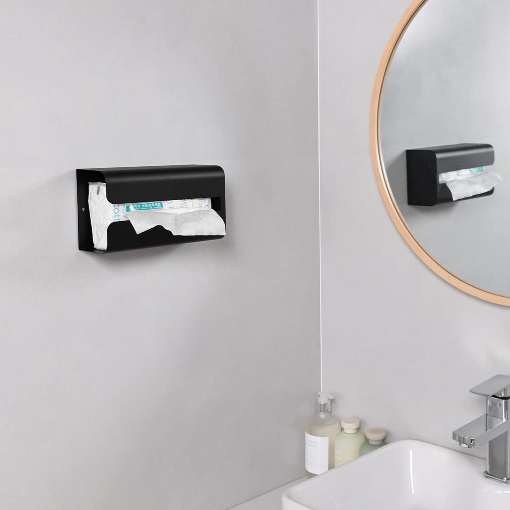 FUNDE-ROD Magnetic Tissue Box, Paper Holder, Stylish Wall-Mounted, One-Hand Tear, Storage, Kitchen, Bathroom, Sink (Black)