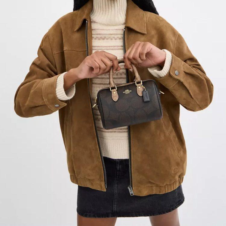 Coach Rowan Signature Coated Canvas Shoulder Bag, Crossbody Bag, Handbag Small Women's Tan CAB16-IMXI8