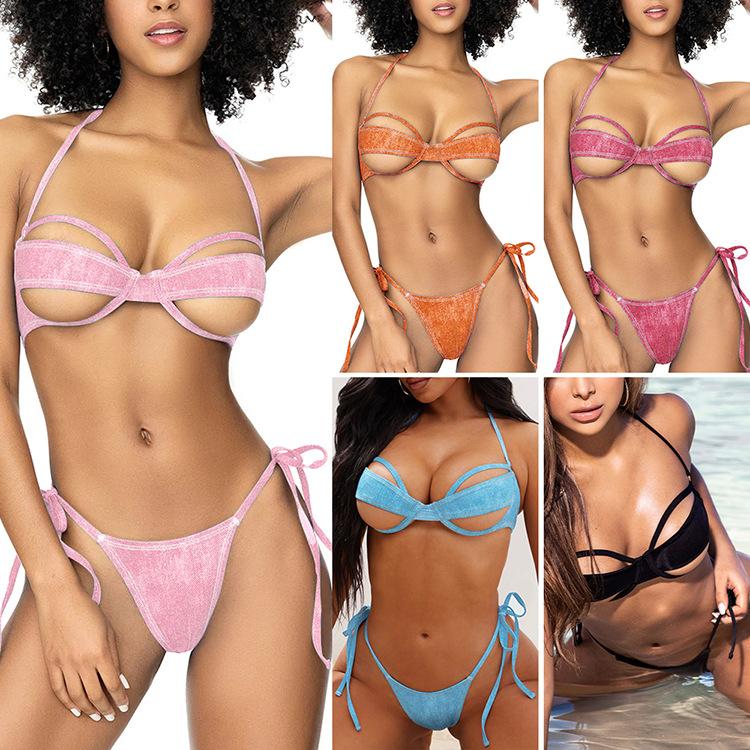 

New camouflage gather bikini straps split women s swimsuit swimsuit S чёрный