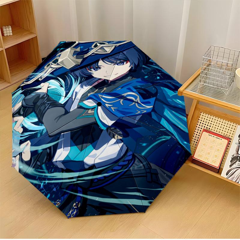 Genshin Impact Wanderer Umbrella with Automatic Open/Close & Self-8-Rib Heavy-Duty Umbrella, Compact Travel Umbrella Suitable for Outdoor