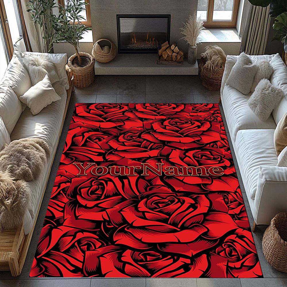 Rose Personalized Text Floor Rug Office Rug Suitable for Dining Room Hallway Kitchen Decorate Room Anti-slip Rug Decorate Offices Gift for Festivals