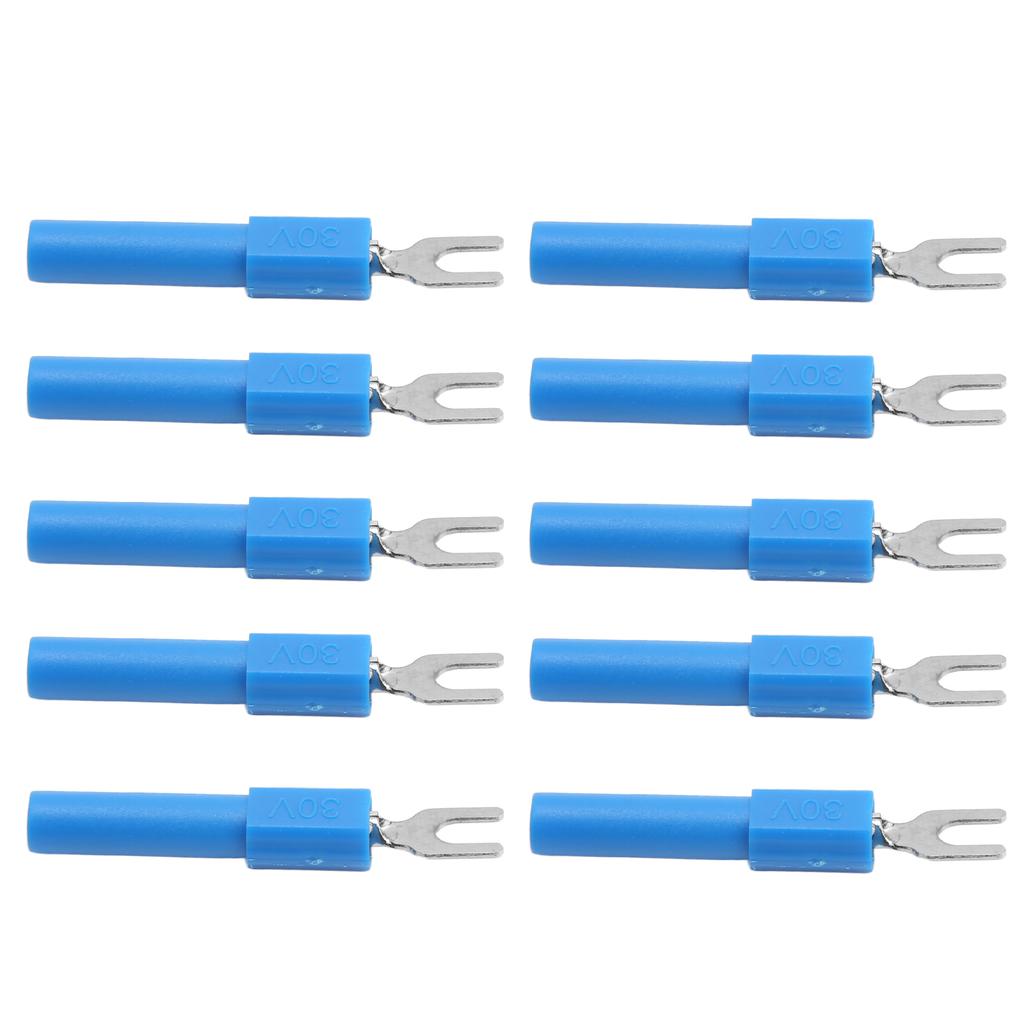 ZK30 10pcs 4mm Fork Spade Wire Connectors U Type Electrical Crimp Terminal for Testing MultimeterBlue