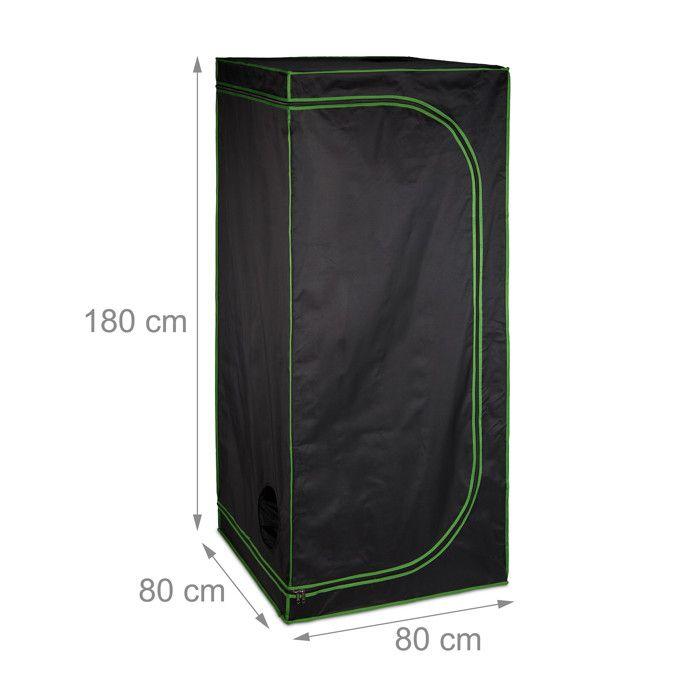 Relaxdays Chambre de culture, film intérieur réfléchissant à 95 %, HLP 180 x 80 x 80 cm, pour l'intérieur, noir et vert