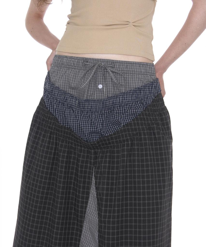 Partimento Woman Multi-Layered Maxi Skirt_Gray Check
