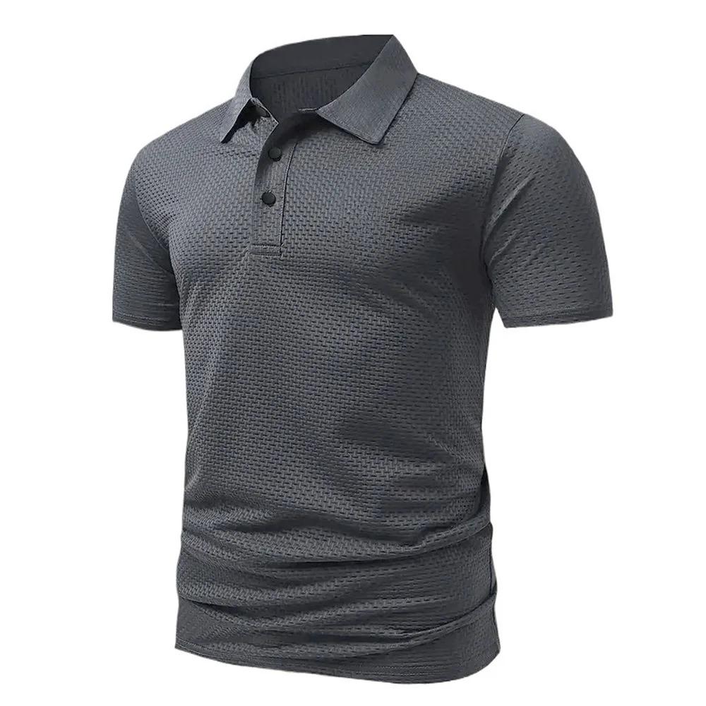

Летняя Новинка Мужская Футболка Поло Жаккардовая Дышащая Охлаждающая Футболка с Коротким Рукавом Легкая Модная Уютная Повседневная Пуговичная Футболка S серый