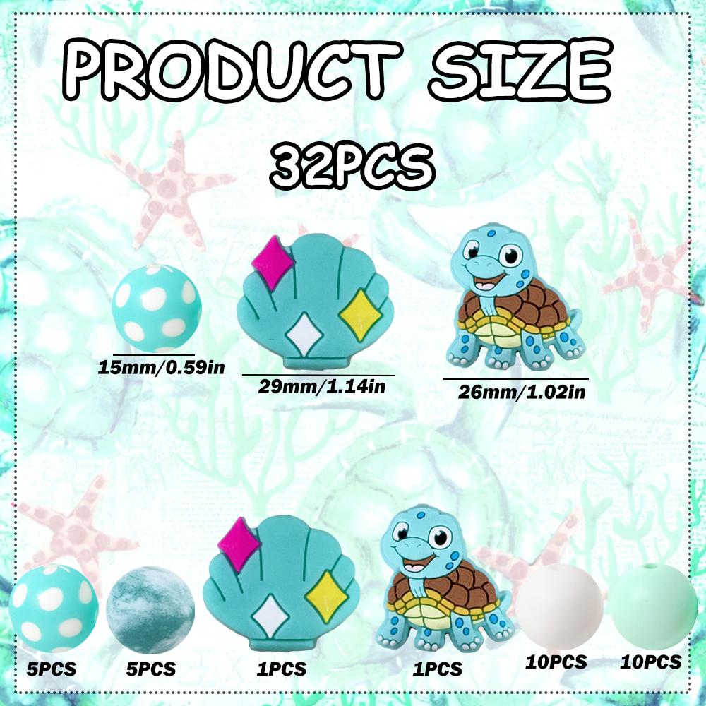 

32Pcs Sea Turtle Shell Silicone Beads Set - Suitable for DIY Keychains, Bracelets, Decorative Pens, and Pendants - Perfect as a Gift