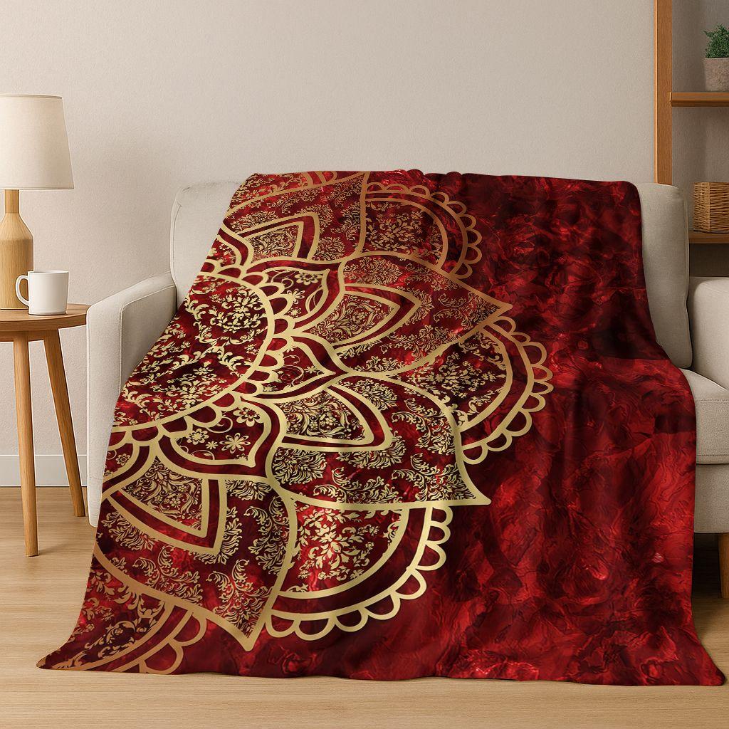 Rainbow Mandala Flower Chakras Yoga Bohemia Art Flannel Blanket,Cozy Soft Throw Blanket for Home Bedroom Bed Sofa Cover Kid Gift