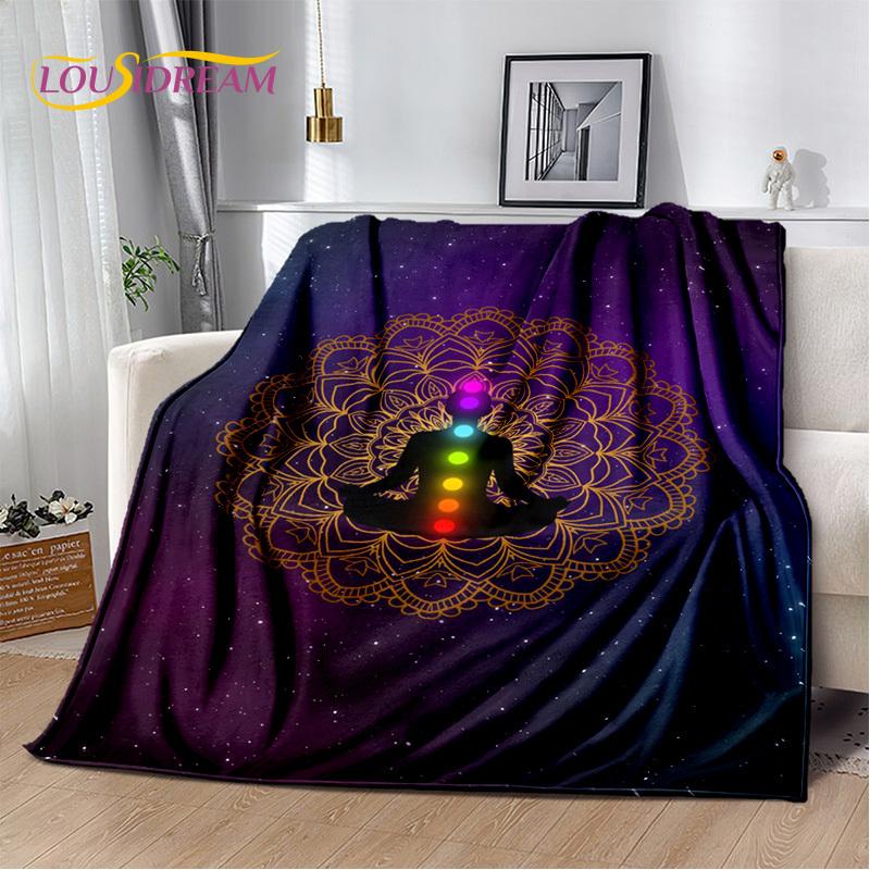 3D Yoga Zen Naturalize Meditation Rainbow 7 Chakra Blanket,Flannel Throw Blanket for Home Bedroom Bed Sofa Picnic Office Hiking