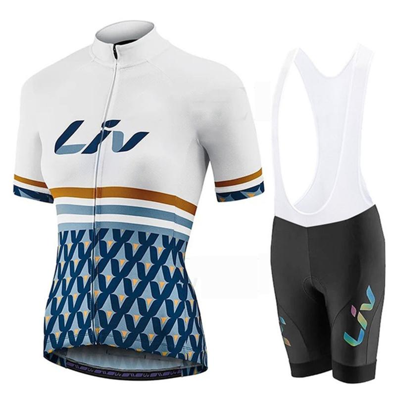 2026 Damen Sommer Kurzarm Radsportbekleidung LIV Rennrad Trikot Set Trägerhose mit Gel-Polster Sportanzug Damen Fahrradkleidung
