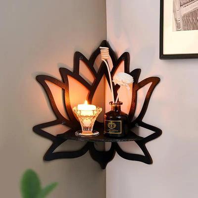 Bohemian Lotus Wooden Hollow Crystal Shelf - Home & Bedroom Decor