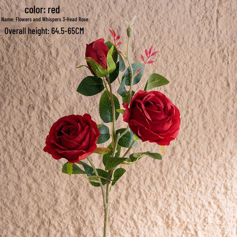 Flowers and Whispers 3-Head Artificial Rose Decoration for Wedding Celebrations, INS Style Home Decor CL64001