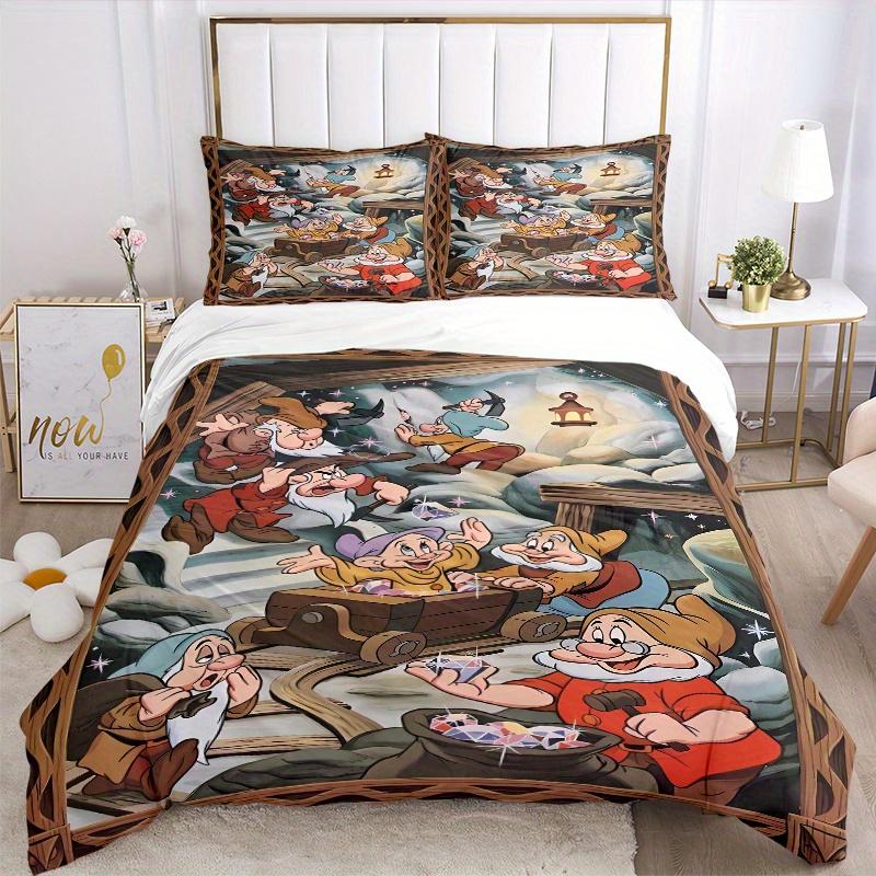 3pcs Mining Dwarfs Bedding Set 1 Soft Quilt Cover + 2 Pillowcases, Machine Washable Suitable for All SeasonsS073