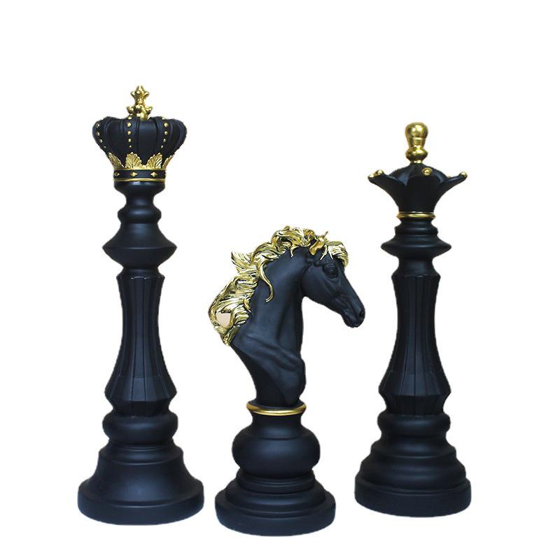Black and White Chess Piece Resin Figurine for Creative Home Decor