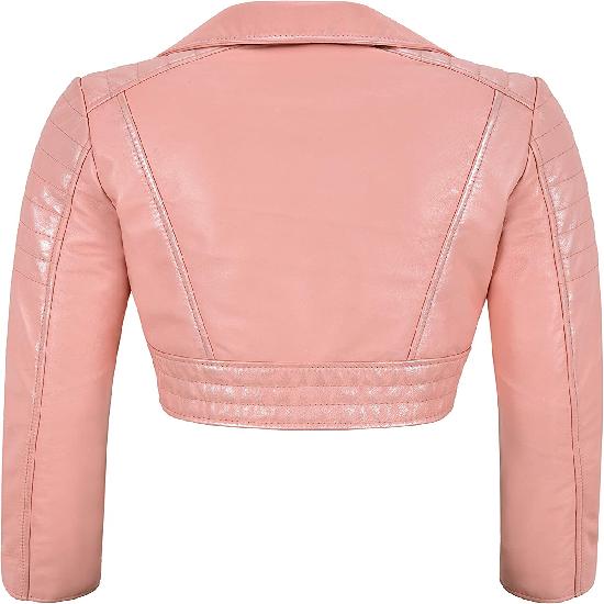 NOORA Damen PINKE Cropped Biker Lederjacke | Teil-Verschleißjacke |