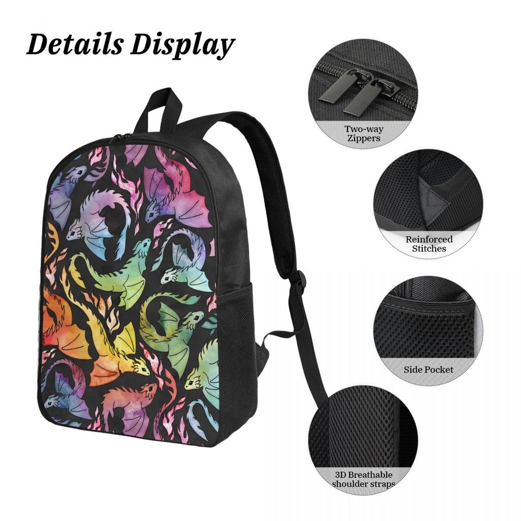 Dragon Fire Dark Rainb Backpack Student BookBag School Bag Computer Shoulder Bags 3ps Insulated Lunch Bag Pencil Case