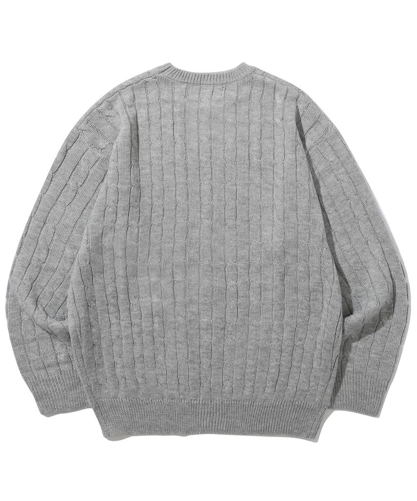 TRILLION Washable Boat Embroidered Cable Crew Neck Knit (Neutral Gray)