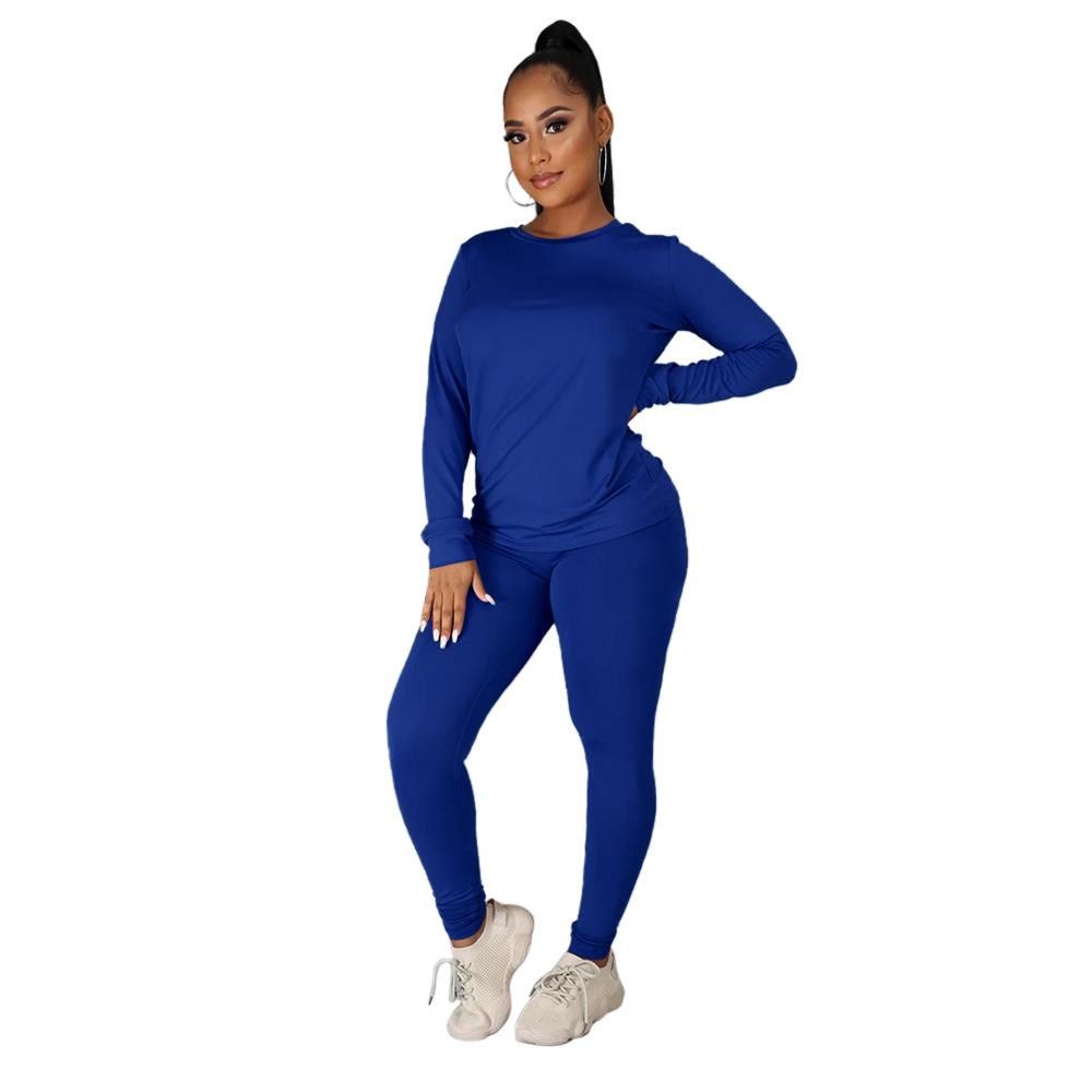 European Autumn/Winter Solid Color Hoodie and Long Pants Sportswear Set