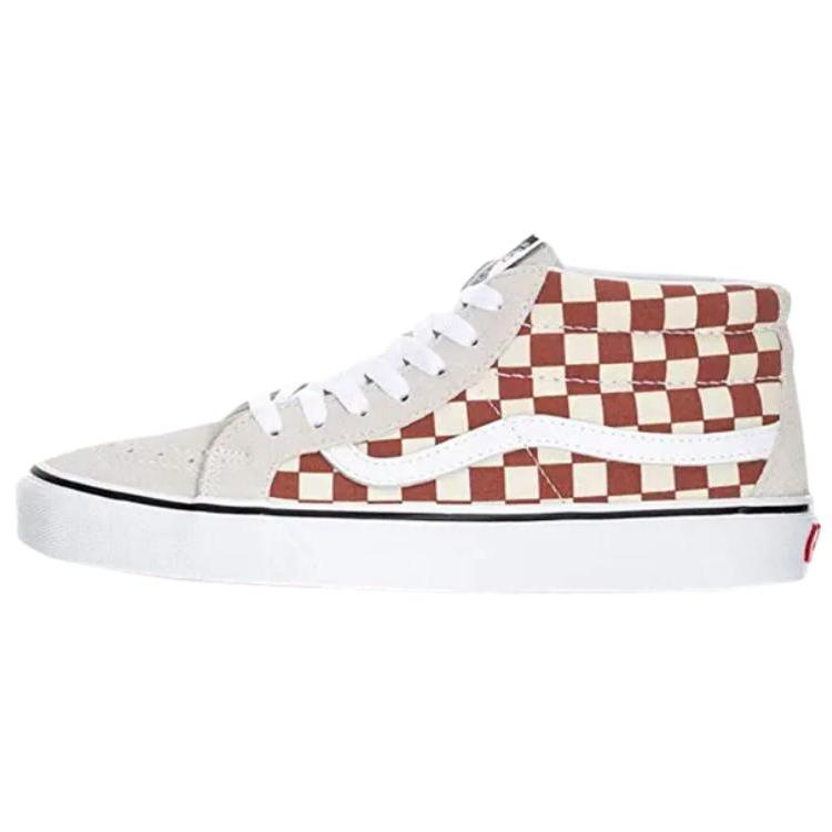 Vans Sk8-Mid Reissue 2-Tone Checker Men Sneakers Brown Auburn Classic-White VN0A3MV8QJX