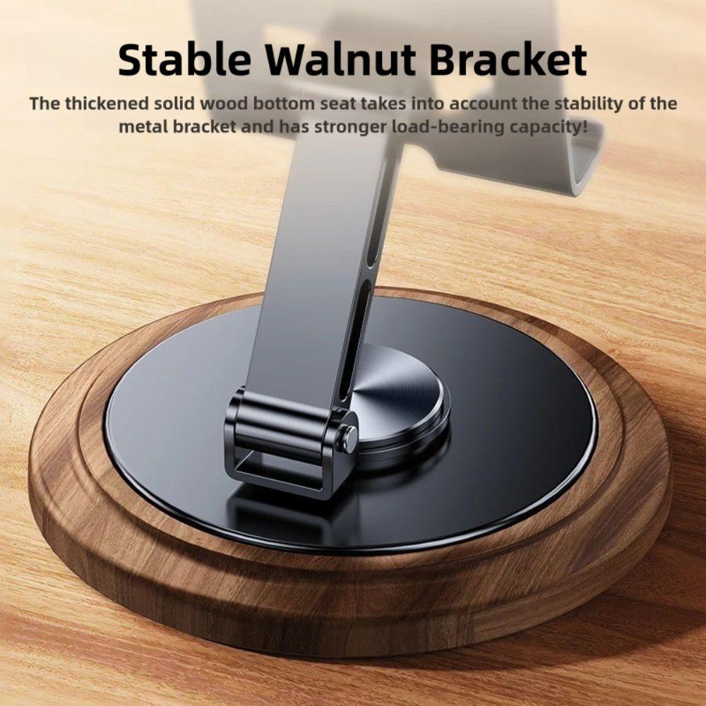 Professional Walnut Base Phone Holder Folding Metal Tablet Stand Anti Slip Universal Cell Phone Bracket Live Streaming