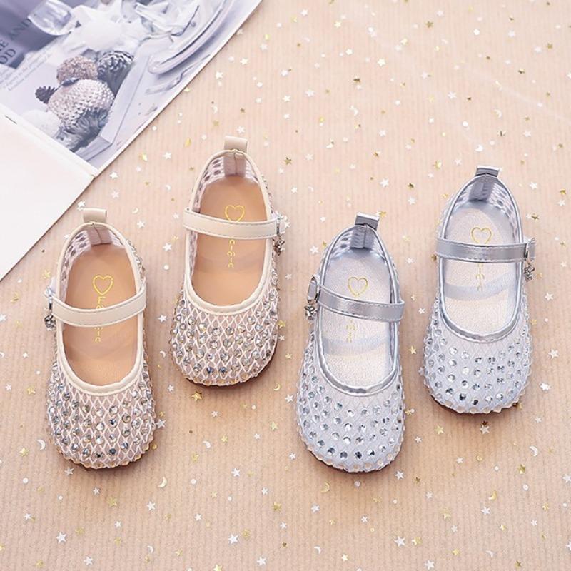 Girls Rhinestone Sandals New Spring Summer Soft Sole Princess Shoes Kids Pearl Hollow Trendy Shoes for Little Girls