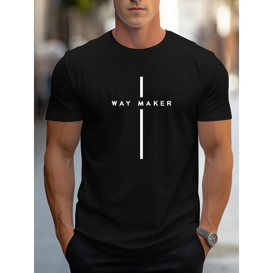 cotton Men's 100% Cotton Summer Loose Size Fashionable WAY MAKER Print Slim Fit Casual Sports Round Neck Short Sleeved T-shirt Top