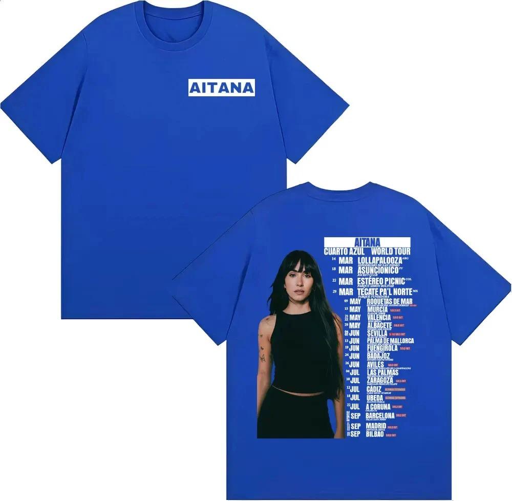 Aitana Cuarto Azul World Tour Double Sided T-Shirt Pop Singer Merch Casual Black Gray Cotton Unisex T-shirts
