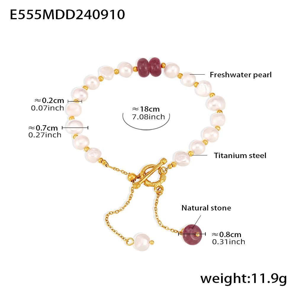 Elegant Qiong Yao Freshwater Pearl Bracelet with Natural Stone Pendant and Stainless Steel Drawstring