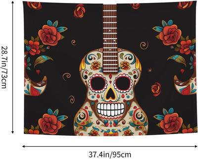 Guitar Pepper Sugar Skull Tapestry for Bedroom Aesthetic Tapestries Wall Hanging Window Design Wall Tapestry for Living Room