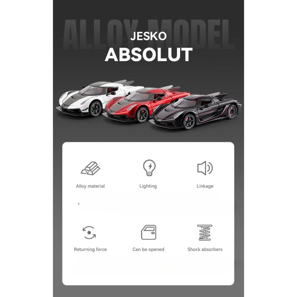 1/24 Koenigsegg Jesko Super Sports Car Alloy Car Model Ornaments for Children Boys Toys Pullback Light Simulation Model Diecast Toy Vehicle
