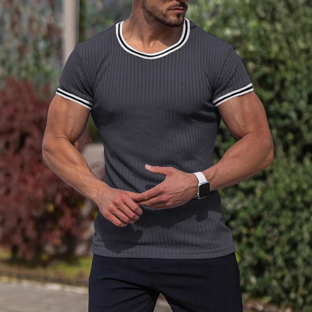 Men'S Autumn Sports, Fitness, Leisure Stand Up Collar, Elastic Vertical Stripe, V-Neck Long Sleeved T-Shirt For Men