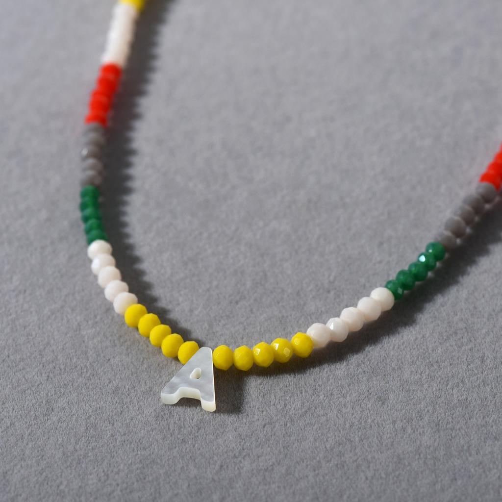 Wind Bohemian Stained Glass Millet Beads Handmade Beaded Letter Pendant Collarbone Chain Trend Necklace Female