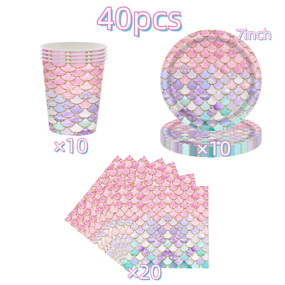 Mermaid Birthday Party Decoration 3D Balloons Cup Plate Napkins Banner For Kids Girls Party Favor Gifts Baby Shower Photo Props