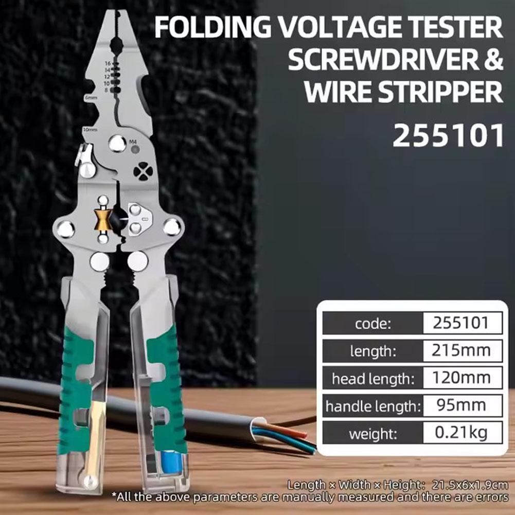 Multifunction Foldable Electrician Pliers Wire Stripper Cutter Crimper & Voltage Tester Wire Stripping Pliers For Electricians