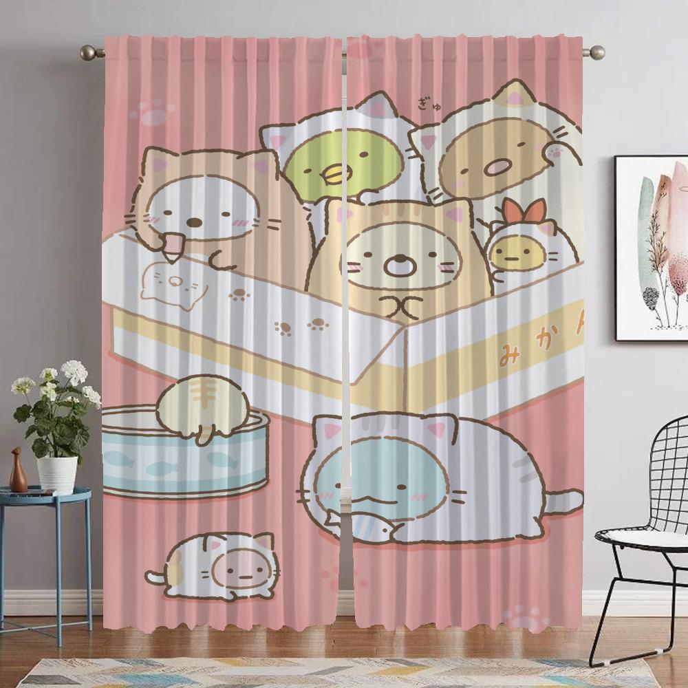 Modern Living Room Curtains 2 Pieces Sumikko Gurashi Home Interior Curtains for Camera Window Curtain Tulle for Bedroom Shades