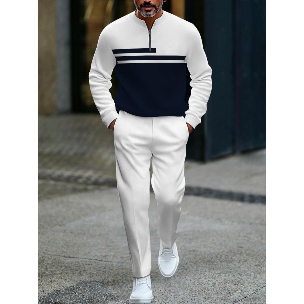 Spring Autumn 3D Printed Fashion Cool Men's Long-Sleeved Sets Half-Zipper Stand-Up Collar Men's Casual Sportswear Two-Piece set